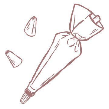 Piping bag with nozzle for cake decorating pastry tool hand drawn line style