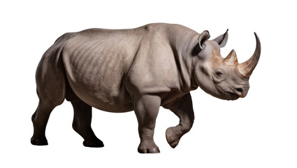 Fototapeta premium Large grey rhinoceros with one horn, isolated on transparent background