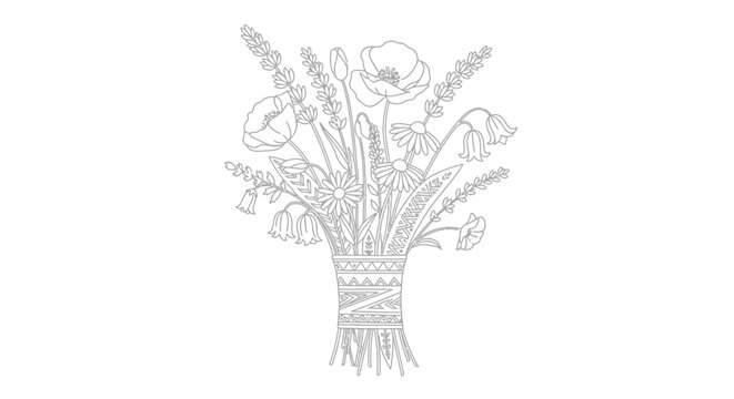 Bouquet of flowers tied together.