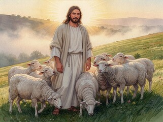 Jesus as the Good Shepherd leading the sheep   © Monika