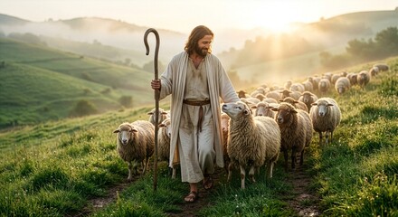 Jesus as the Good Shepherd leading the sheep   © Monika
