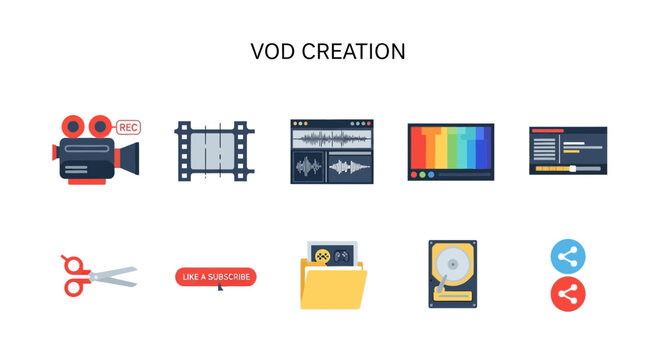 Video on Demand Creation Icons Set.