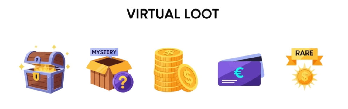 Virtual loot box icons with coins.
