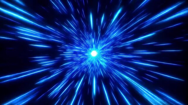 Abstract fast motion through a blue space tunnel with bright light stars and cosmic speed effect
