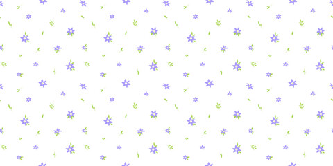 Naklejka na ściany i meble Cute seamless violet floral pattern with tiny flowers on white background. Vector ditsy purple print for spring textiles, vintage wallpaper, and fabric designs