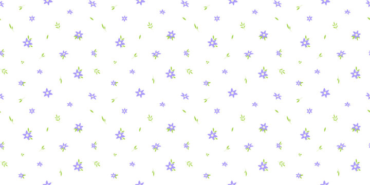 Cute seamless violet floral pattern with tiny flowers on white background. Vector ditsy purple print for spring textiles, vintage wallpaper, and fabric designs