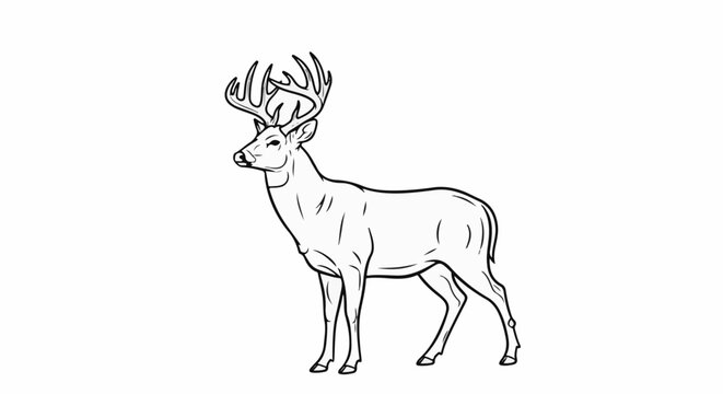 Detailed line drawing of a male deer with large antlers against a white background
