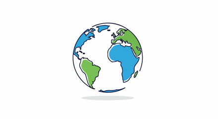 Fototapeta premium Hand-drawn globe with blue oceans and green continents on white