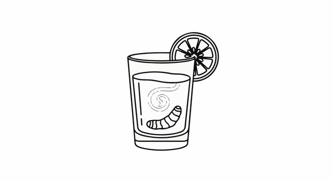 Line art shot glass with a lime slice and a worm inside