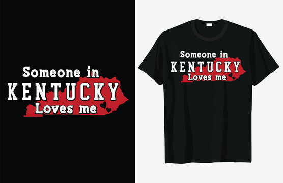 A black t-shirt mockup displaying a kentucky state shape with loving text t-shirt template