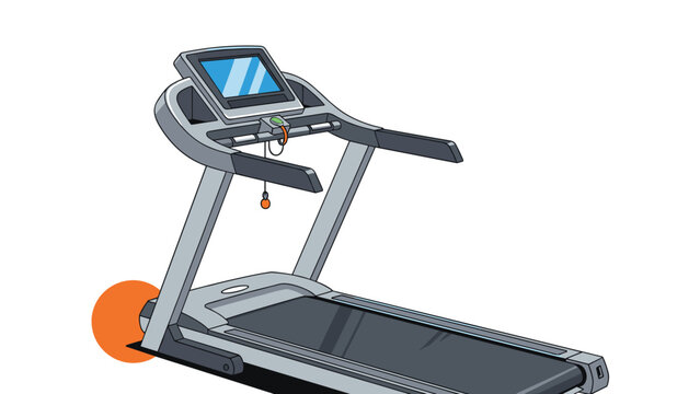 Modern motorized electric treadmill with digital display screen and safety clip for indoor fitness and cardio exercise routines.