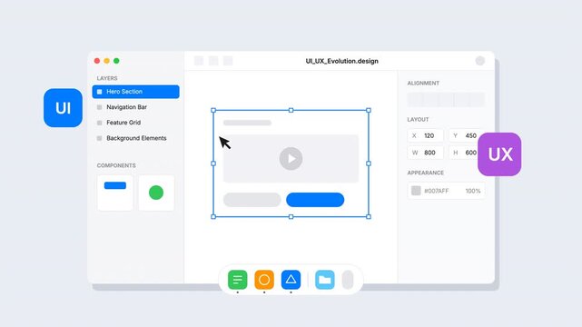 Animated UX design concept showing user flow, interface interaction, and digital experience. Ideal for app design, usability testing, web interfaces, and product design presentations.