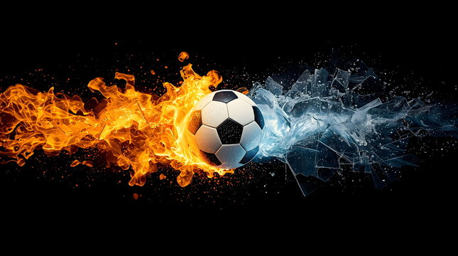 High-Speed 3D Action Concept of Football with Fire and Water Elements