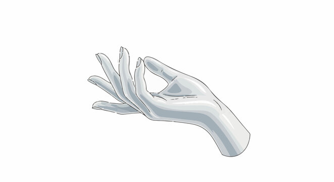 Stylized grayscale illustration of a hand in a meditative mudra gesture