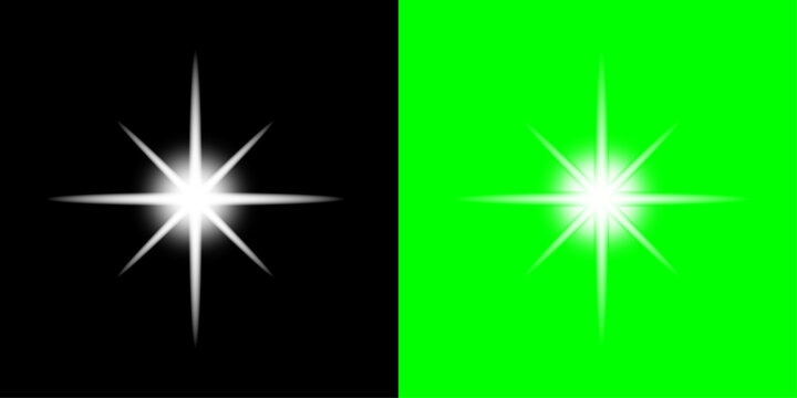 Bright sunlight star flare overlay on black and green background glowing light effect