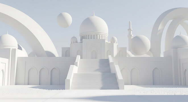 Abstract White Mosque - Minimalist Islamic Architecture Concept, Peaceful & Modern, Worship & Faith