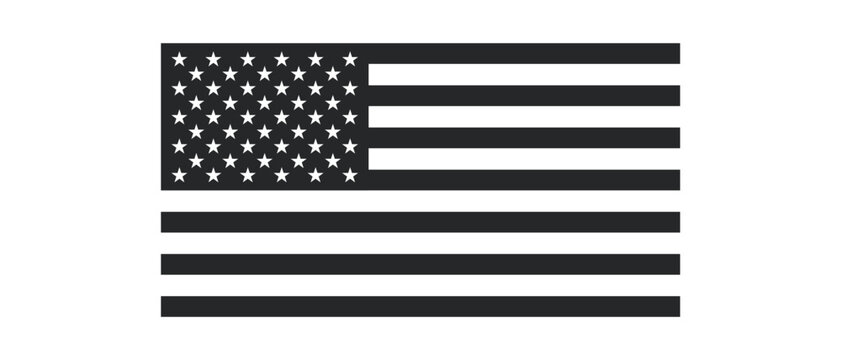 Monochromatic American flag design with stars and stripes on a white background
