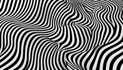 Fototapeta premium Abstract Black and White 3D Wavy Lines Optical Illusion Background Texture
