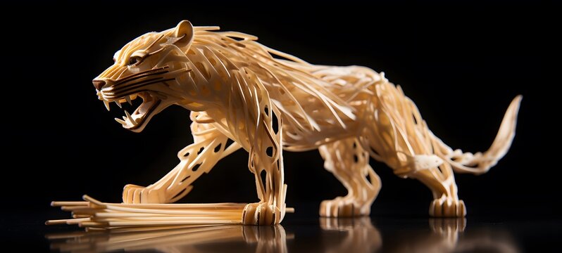 liger shaped matchstick carving,generative AI