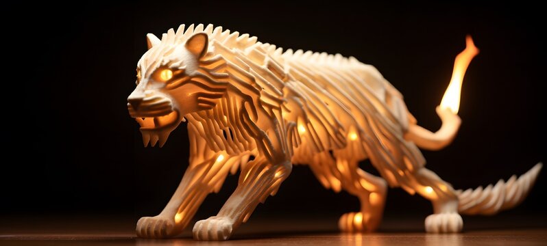liger shaped matchstick carving,generative AI