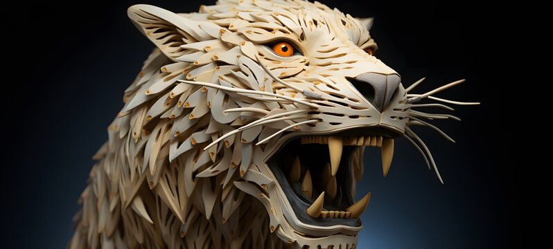 liger shaped matchstick carving,generative AI