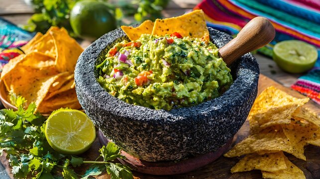 Fresh Guacamole in a Traditional Stone Mortar / 伝統的な石臼に入った新鮮なワカモレ
