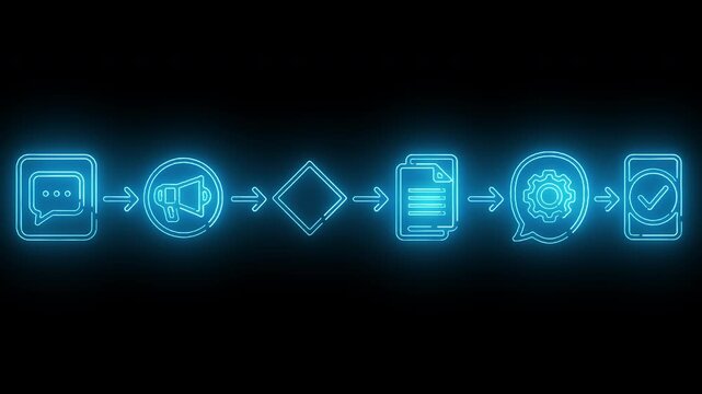 Neon-lit cybersecurity flowchart with threat detected center on black background