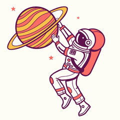 Astronaut playing with saturn planet in outer space. © mo