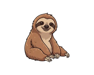 Fototapeta premium Happy cartoon sloth sitting and smiling, a slow moving mammal known for its relaxed nature
