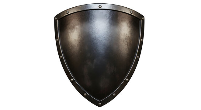 Vintage metal shield with rivets on white background