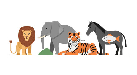 Obraz premium Collection of majestic wild animals in flat design