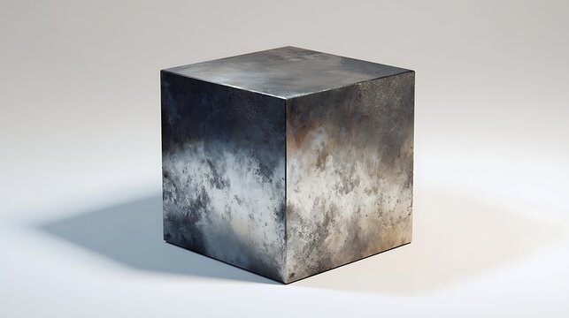 Geometric Metal Cube with Industrial Surface / 工業的な表面を持つ幾何学的な金属の立方体