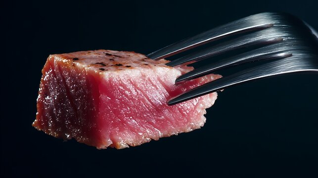 Medium Rare Sliced Steak on a Fork / フォークに刺さったミディアムレアのステーキ