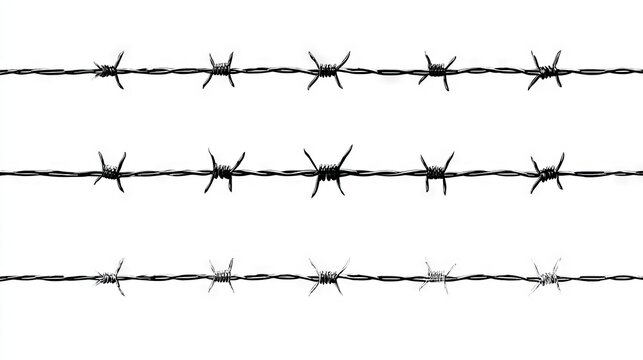 Barbed wire silhouette isolated against a white backdrop