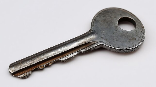 Modern Silver Door Key Isolated on White / 白背景に孤立したモダンなシルバーの鍵