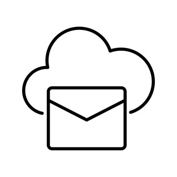 Cloud email icon. Business and email services line symbol. Black and white.