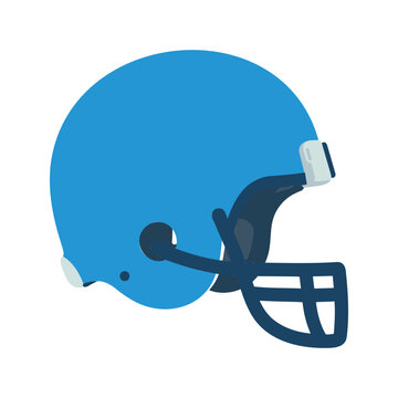 This vector illustration shows a cartoon football helmet with a blue shell and a dark blue facemask, suitable for sports graphics.