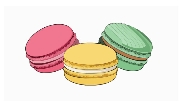 Modern macarons dessert vector illustration with detailed textures on white