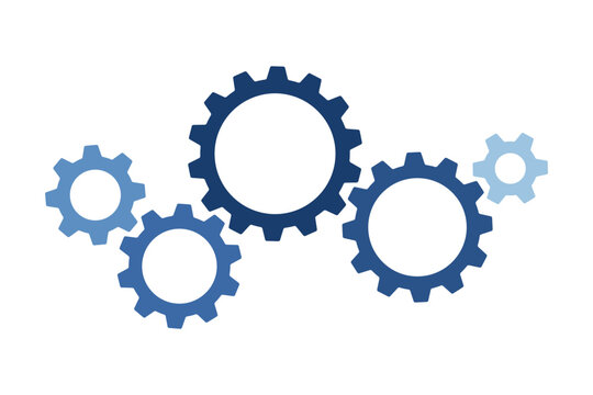 Composition of five gears fill blue colors. Vector
