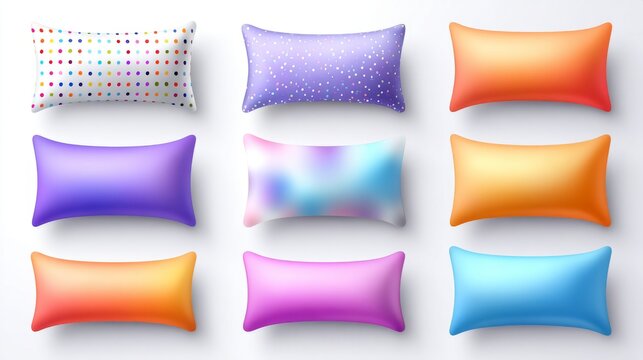 Colorful pillows set apart on a white background