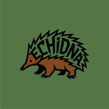 Brown Echidna Australian Animal Logo.