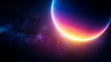 Fototapeta premium Vibrant abstract celestial body glows brightly in starry space with colorful gradient