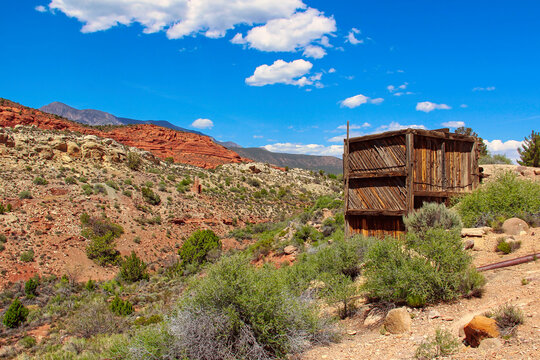 The Barbee and Walker Mine and Remnants of the Mill Across the Canyon at Silver Reef Ghost Town in Utah.