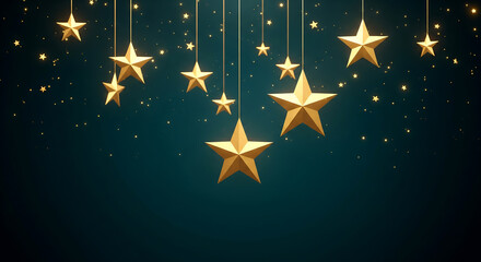 Fototapeta premium Elegant Christmas Background with Golden Star Decorations: Festive Season Design, Festive Holiday Wallpaper for Invitations, Promotions