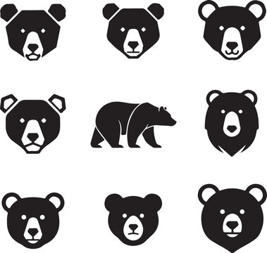 Minimalist Bear Silhouette Icons Vector Logo Collection