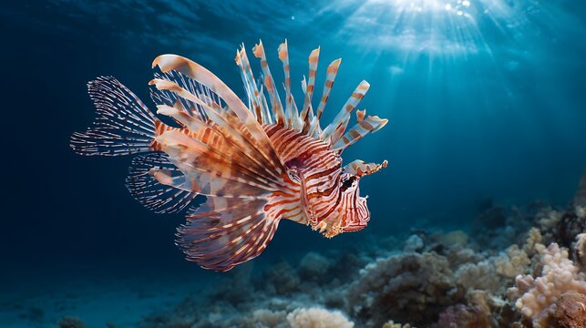 Close-up of a Lionfish in Crystal Clear Water / 透明な水の中のミノカサゴのクローズアップ