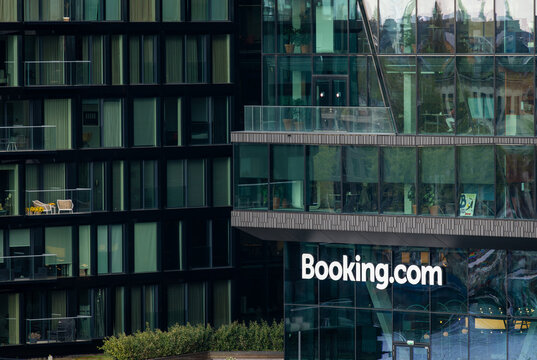 Amsterdam, The Netherlands, 14.04.2026, Booking.com corporate headquarters in Amsterdam, modern office exterior of global travel company