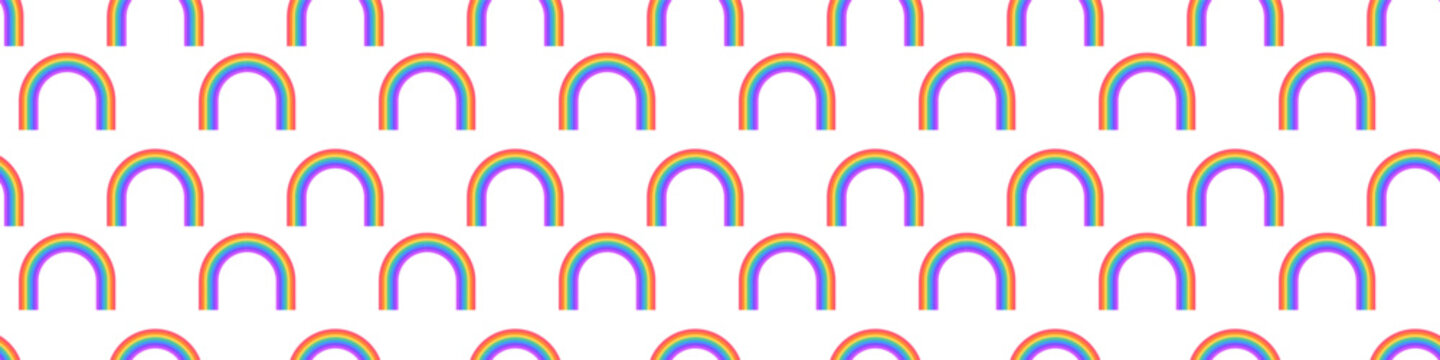 Seamless rainbow arch pattern inspired by Pride Month. Repeating colorful LGBTQ+ spectrum icons on light background, ideal for textiles, wallpapers, packaging and inclusive design projects