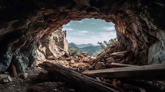 Magnificent Mountain View from Inside a Cave / 洞窟内から望む壮大な山の景色