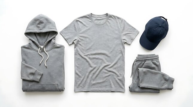 Gray casual clothing laid flat.